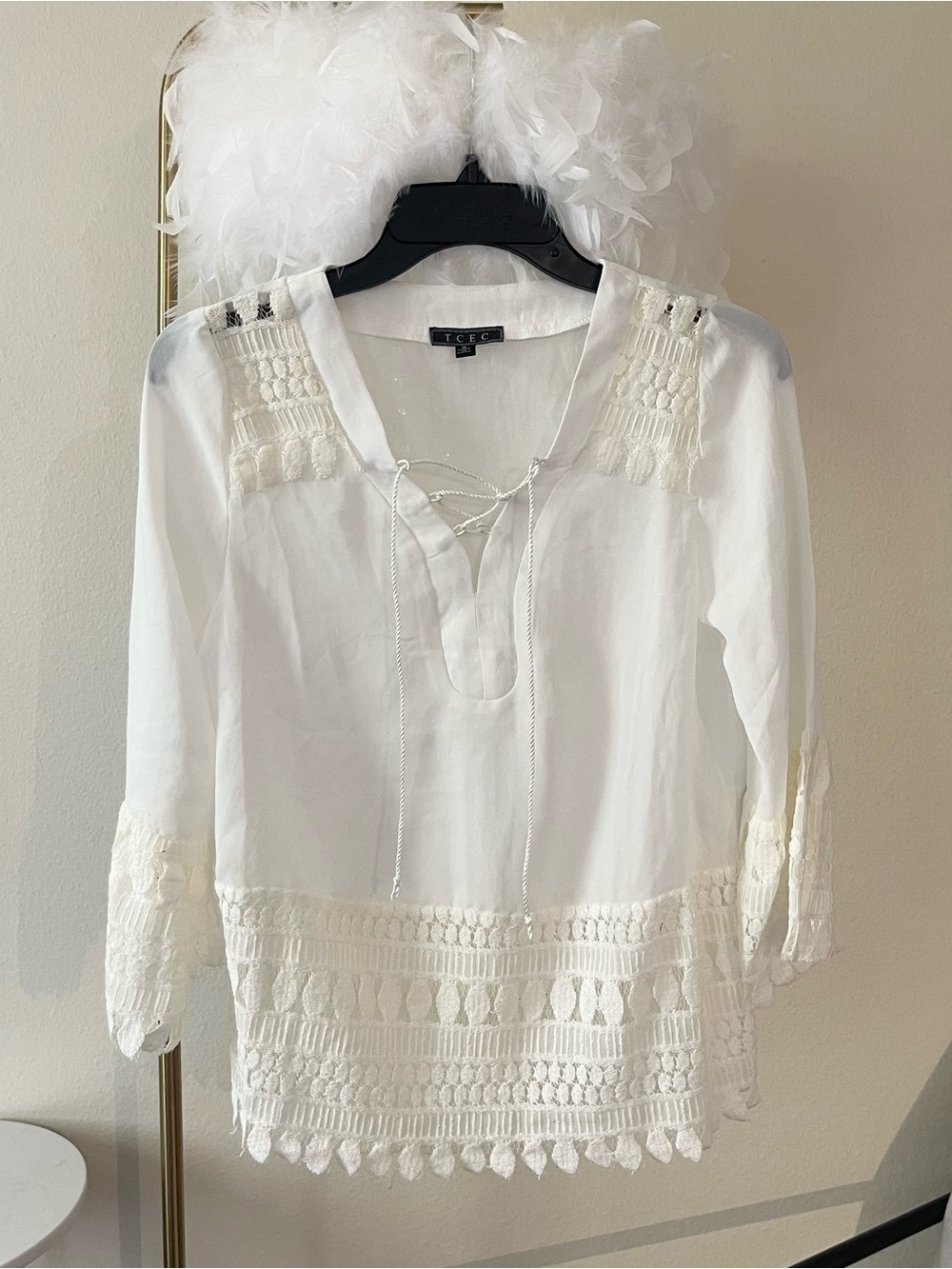 White boho top with crochet trim blouse